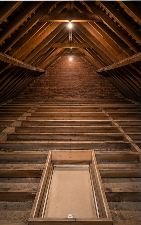 Before: the loft of a pottery worker's terrace on a hillside street in Stoke-on-Trent, ahead of the mineral wool top-up